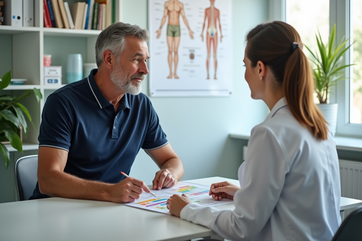 Consultation entre un homme et une diététicienne en cabinet