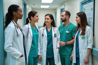 Groupe de professionnels de santé dans un hôpital moderne
