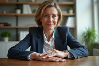 Femme en bureau comparant ses doigts pour différence de longueur