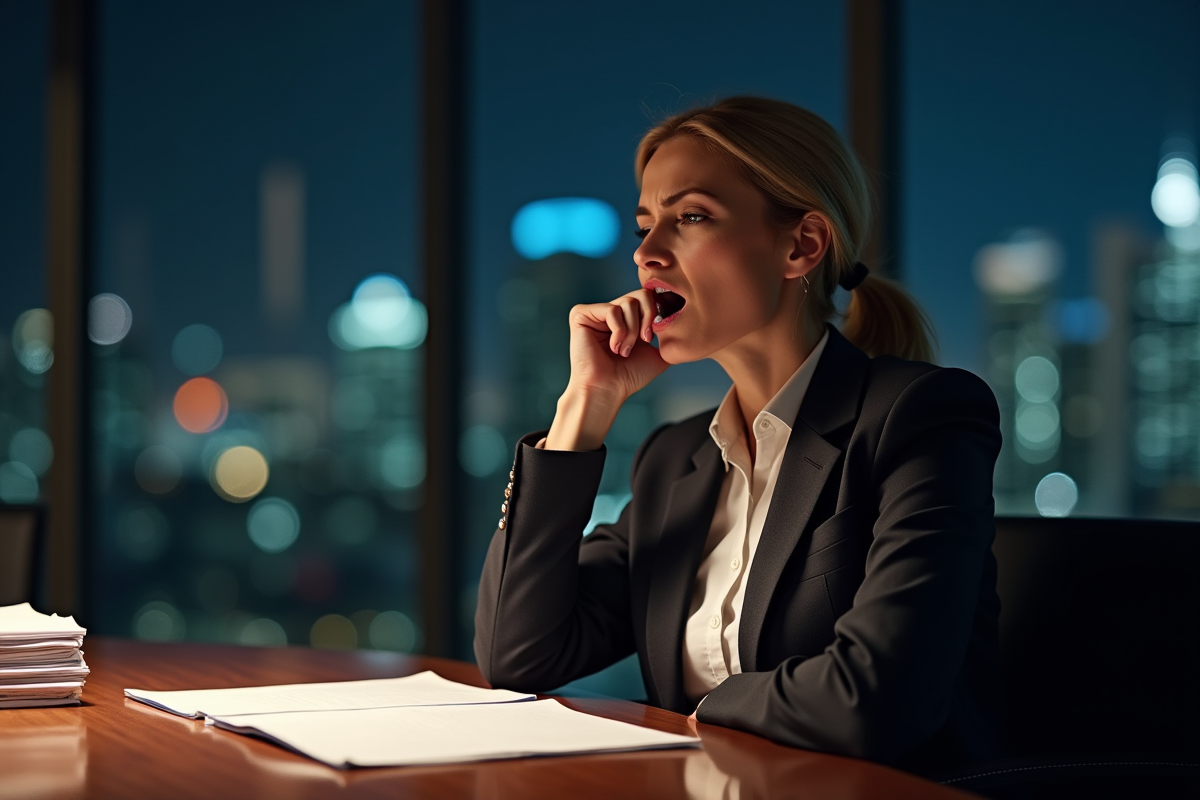 Femme d affaires travaillant tard dans une salle de réunion