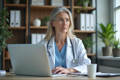 Medecin femme en consultation en ligne dans un bureau moderne